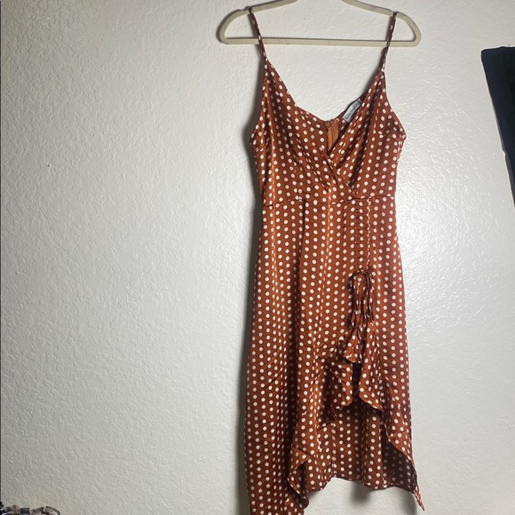 Glamaker Polka Dot Brown Wrap Dress Size L - Picture 3 of 12
